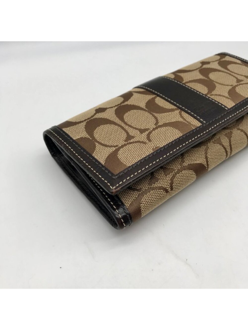 Coach Brown Canvas And Leather Monogram Trifold Wallet - Picture 7 of 12